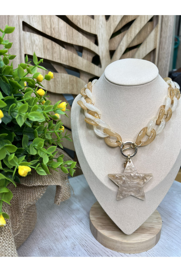 Collar Eslabon Estrella. NOVEDADES. Color: beige, verde pistacho, naranja |