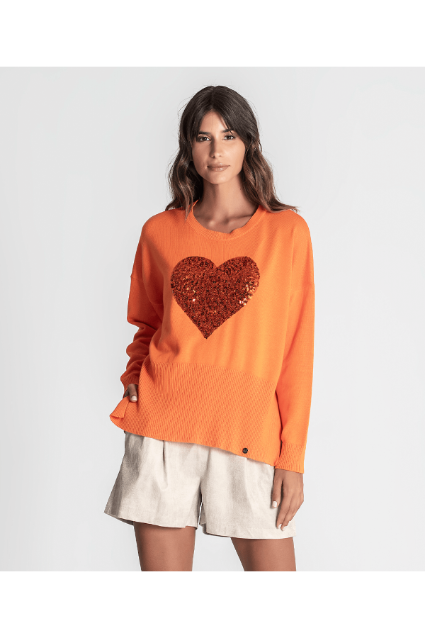 Sweater Cuore. Sueters / Jersey. Color: verde kaki, naranja fluor; Tallas: xs/s