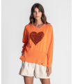 Sweater Cuore. Sueters / Jersey. Color: verde kaki, naranja fluor; Tallas: xs/s