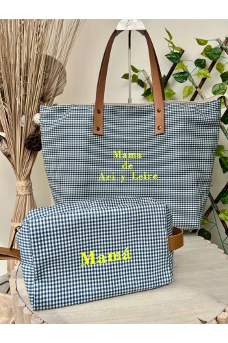 Bolso Vichy Personalizable. ESPECIAL DIA DE LA MADRE. Color: verde turquesa