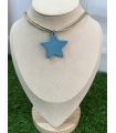 Colgante Rafia Estrella. Bisuteria. Color: mostaza, verde mint, azul cielo, rosa