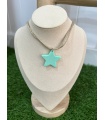 Colgante Rafia Estrella. Bisuteria. Color: mostaza, verde mint, azul cielo, rosa