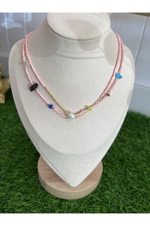 Gargantilla Piedras. Bisuteria. Color: verde mint, rosa | Bambalinas Closet