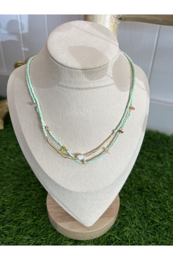 Gargantilla Piedras. Bisuteria. Color: verde mint, rosa | Bambalinas Closet