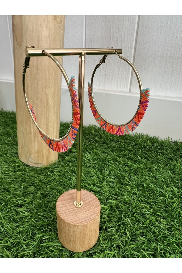 Pendientes Aros Abalorio. Bisuteria. Color: naranja, blanco | Bambalinas Closet