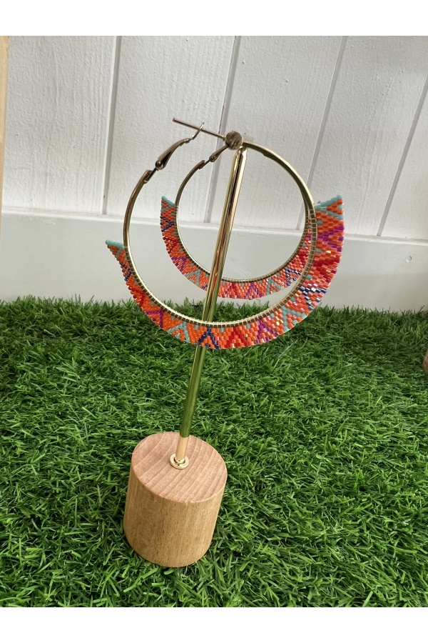 Pendientes Aros Abalorio. Bisuteria. Color: naranja, blanco | Bambalinas Closet