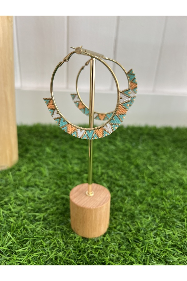 Pendientes Aros Abalorio. Bisuteria. Color: naranja, rosa, verde turquesa, blanco