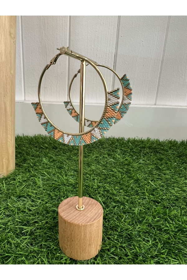 Pendientes Aros Abalorio. Bisuteria. Color: naranja, rosa, verde turquesa, blanco