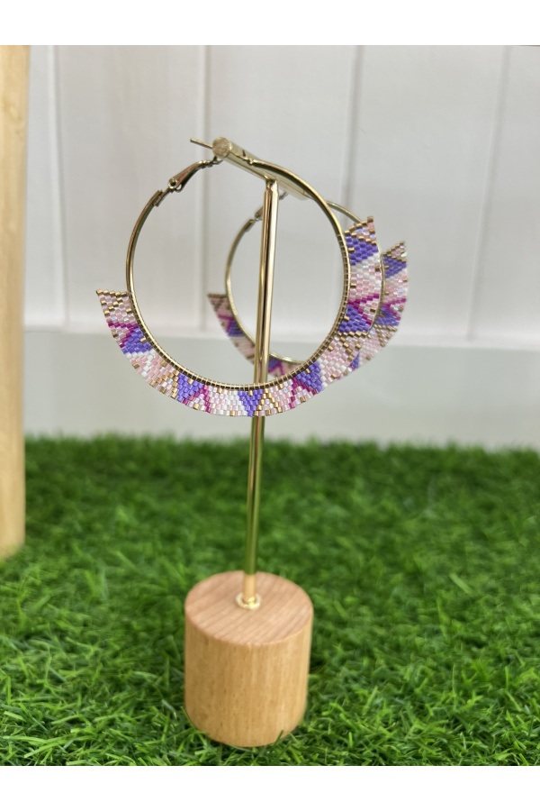 Pendientes Aros Abalorio. Bisuteria. Color: naranja, rosa, verde turquesa, blanco