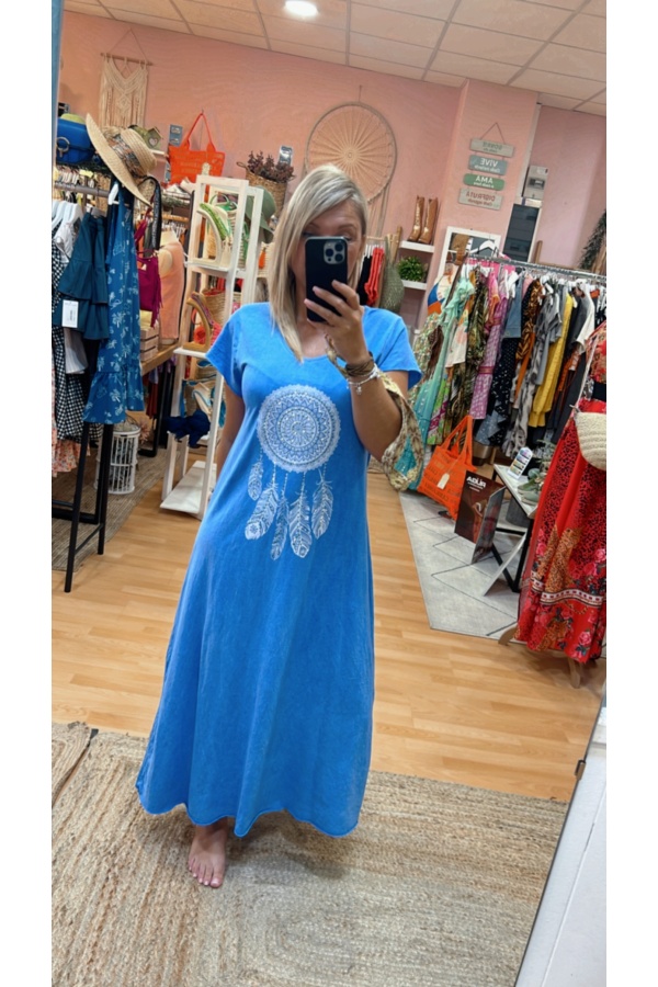 Vestido Atrapasueños. Vestidos. Color: denim claro, verde turquesa, buganvilla