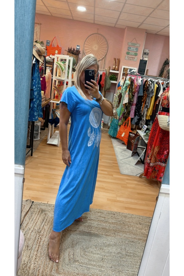 Vestido Atrapasueños. Vestidos. Color: denim claro, verde turquesa, buganvilla