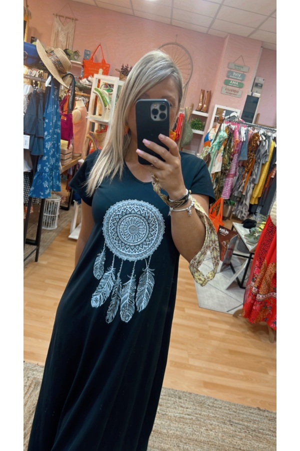 Vestido Atrapasueños. Vestidos. Color: denim claro, verde turquesa, buganvilla