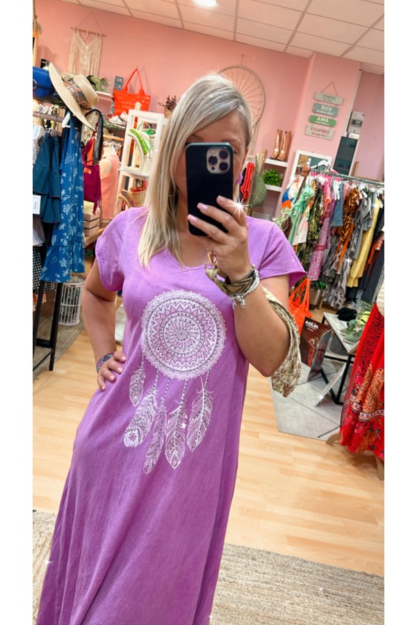 Vestido Atrapasueños. Vestidos. Color: denim claro, verde turquesa, buganvilla