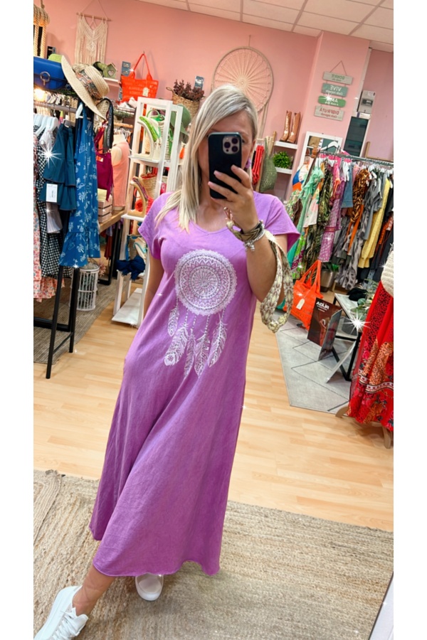 Vestido Atrapasueños. Vestidos. Color: denim claro, verde turquesa, buganvilla