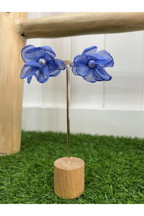 Pendientes Flor Perla. Bisuteria. Color: verde kaki, salmon, azul klein |