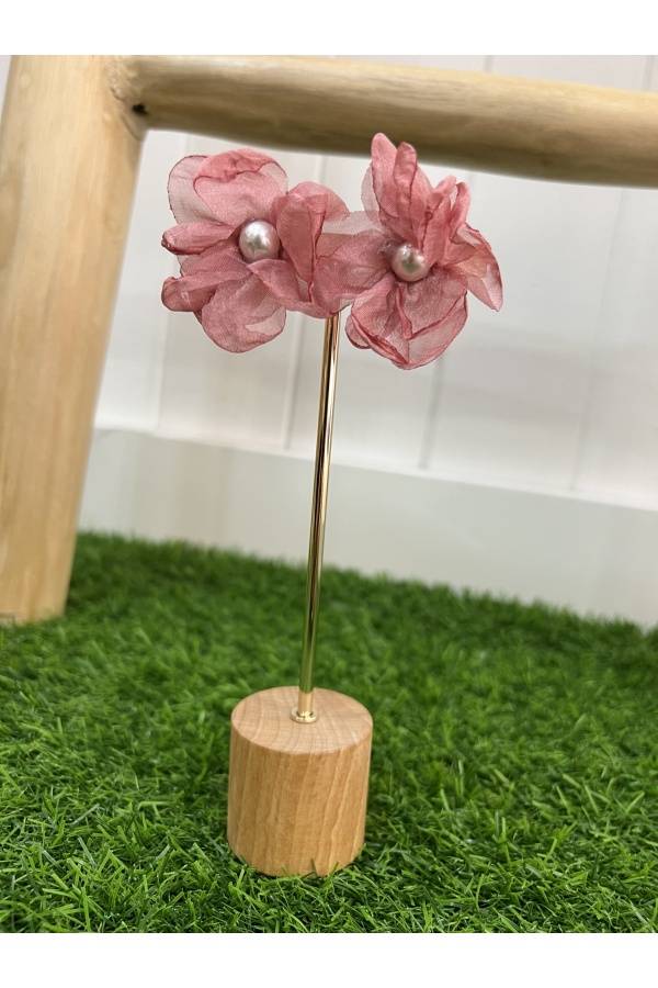 Pendientes Flor Perla. Bisuteria. Color: verde kaki, salmon, azul klein |