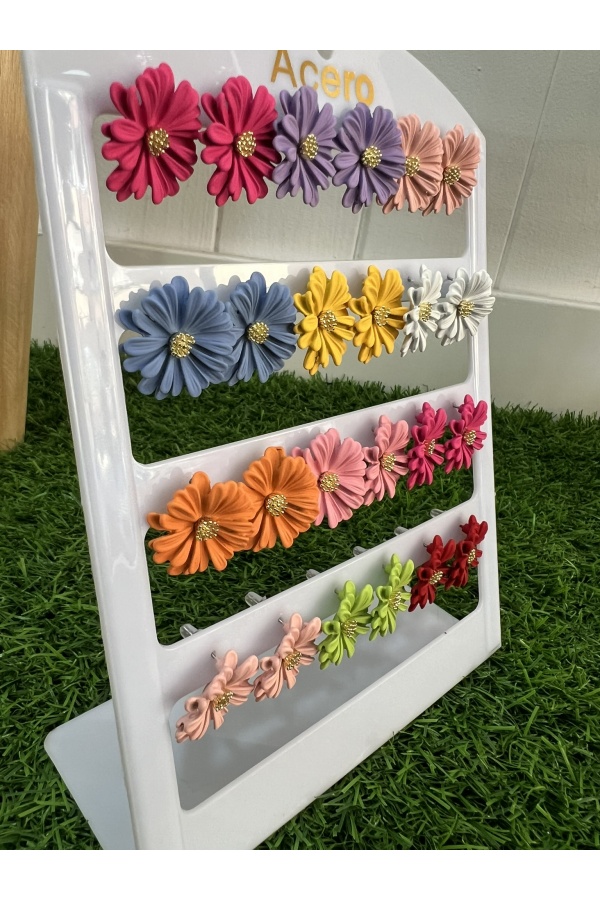 Pendientes Margarita. Bisuteria. Color: fucsia, lila, rosa, salmon, denim claro