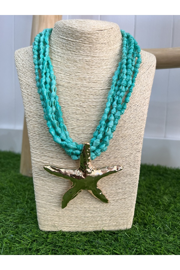 Collar Estrella Marina Fluor. Bisuteria. Color: naranja fluor, rosa flúor, verde