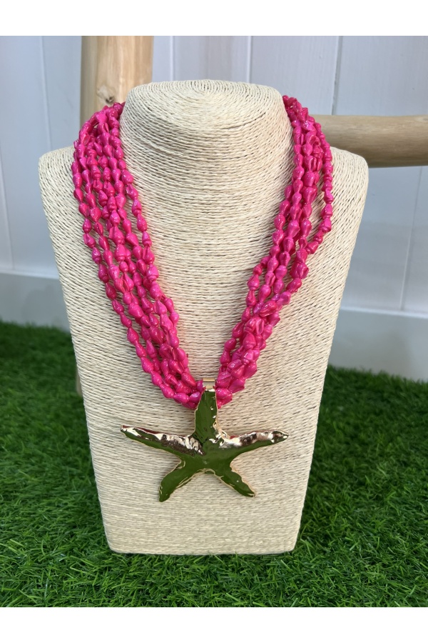 Collar Estrella Marina Fluor. Bisuteria. Color: naranja fluor, rosa flúor, verde