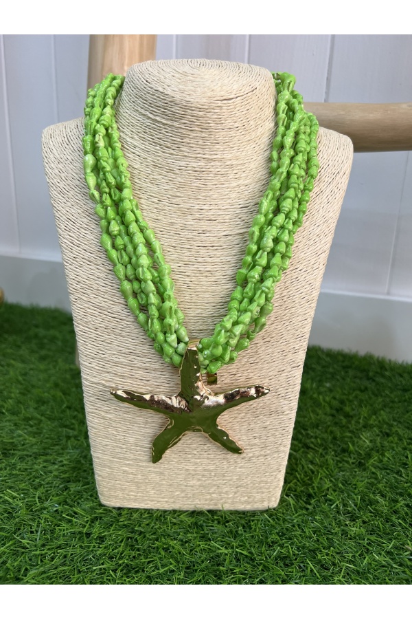 Collar Estrella Marina Fluor. Bisuteria. Color: naranja fluor, rosa flúor, verde