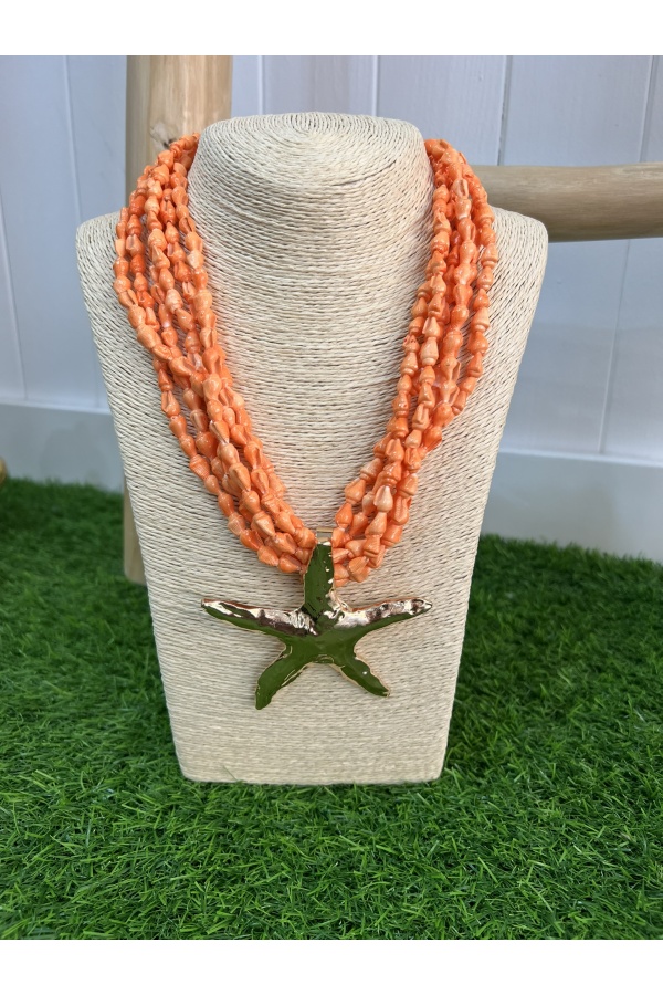 Collar Estrella Marina Fluor. Bisuteria. Color: naranja fluor, rosa flúor, verde