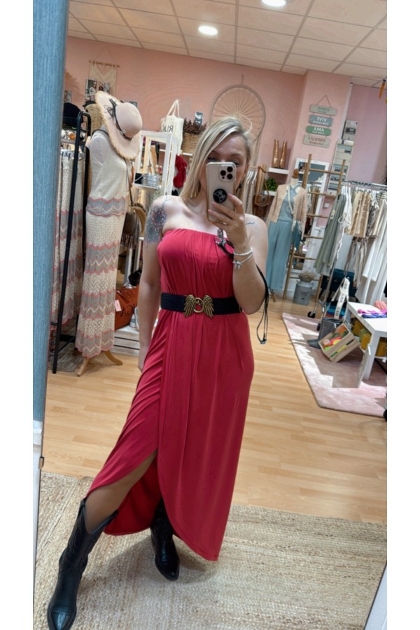 Vestido Chloe Cadena. Vestidos BSB. Color: rojo, negro, maquillaje; Tallas: xs