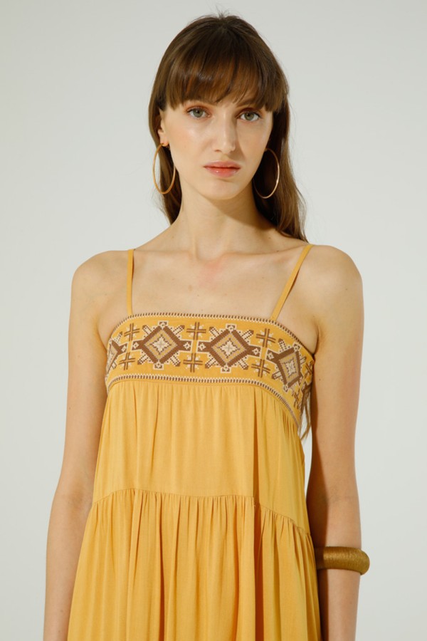 Vestido Galapagos. Vestidos. Color: blanco, mostaza; Tallas: s, m | Bambalinas