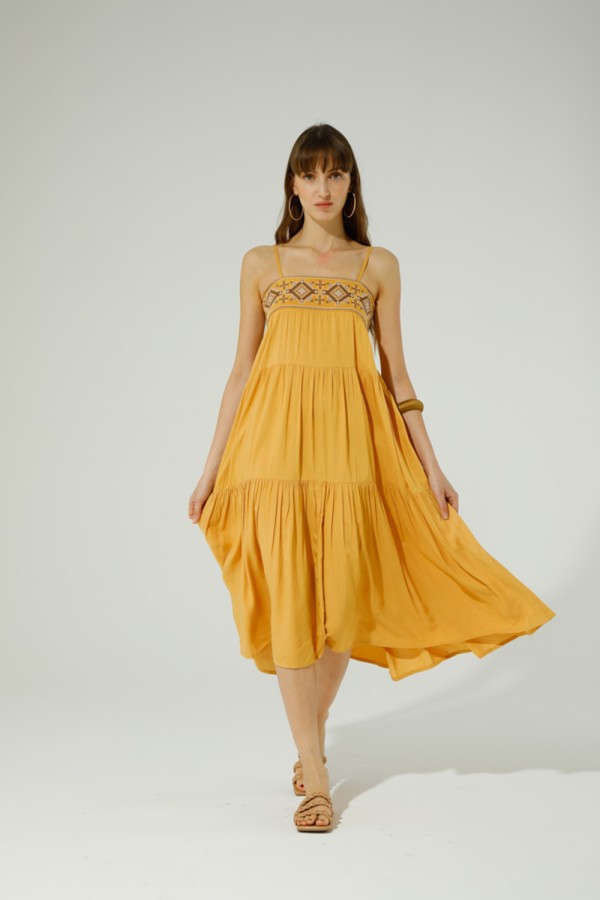 Vestido Galapagos. Vestidos. Color: blanco, mostaza; Tallas: s, m | Bambalinas