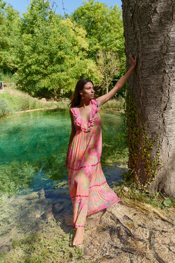 Vestido Bahamas Naranja Largo. Inicio.  | Bambalinas Closet