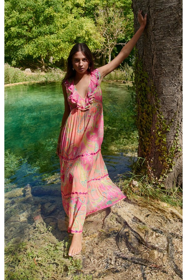 Vestido Bahamas Naranja Largo. Vestidos. Tallas: m, l, s | Bambalinas Closet