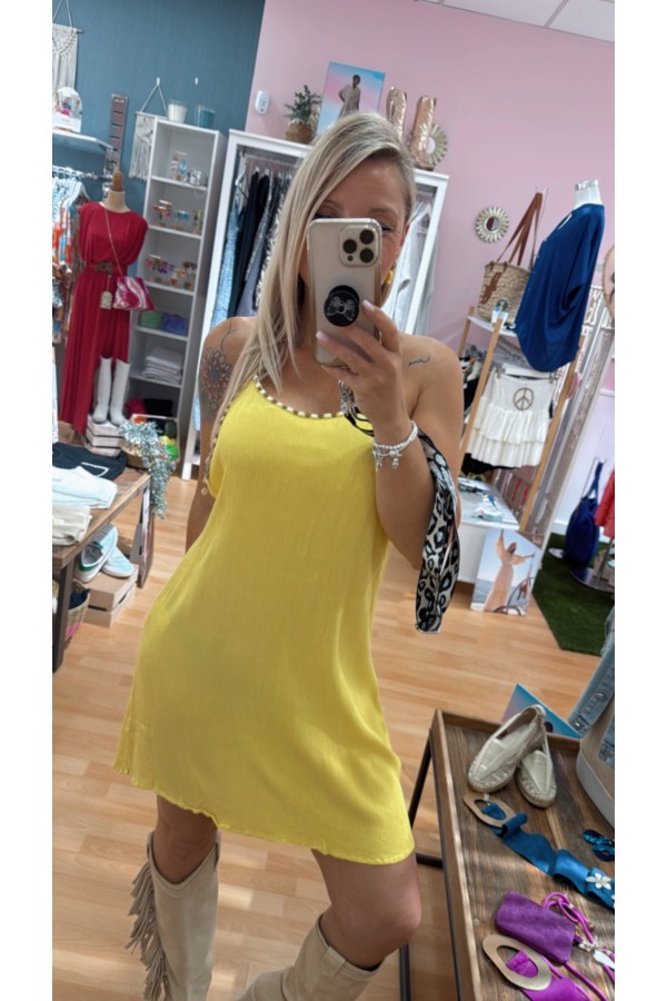 Vestido Makaki. Vestidos. Color: amarillo, verde turquesa, negro | Bambalinas