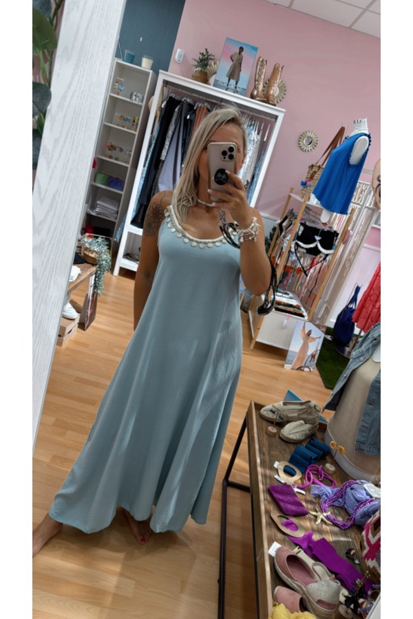Vestido Sicilia. Vestidos. Color: turquesa, azul cielo, beige, negro; Tallas: