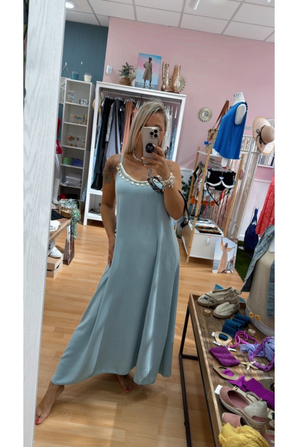 Vestido Sicilia. Vestidos. Color: turquesa, azul cielo, beige, negro; Tallas: