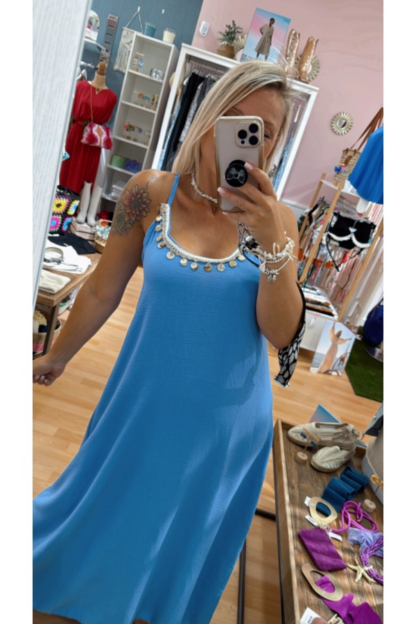 Vestido Sicilia. Vestidos. Color: turquesa, azul cielo, beige, negro; Tallas:
