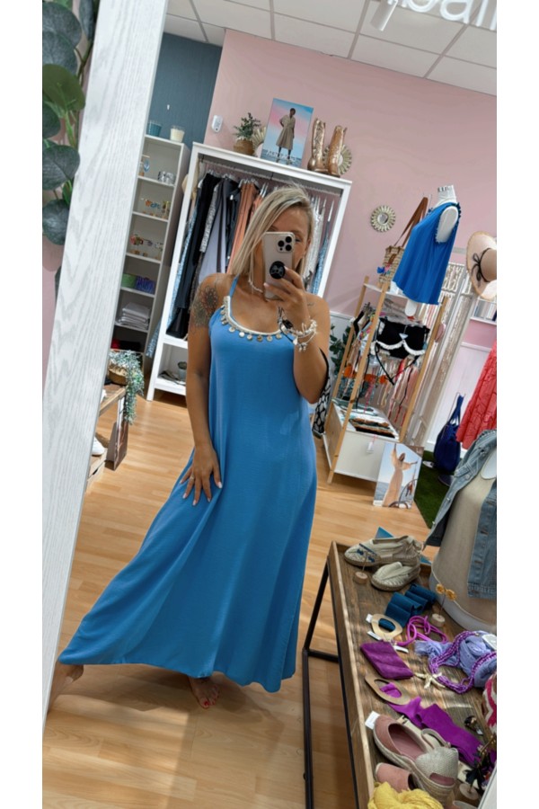 Vestido Sicilia. Vestidos. Color: turquesa, azul cielo, beige, negro; Tallas: