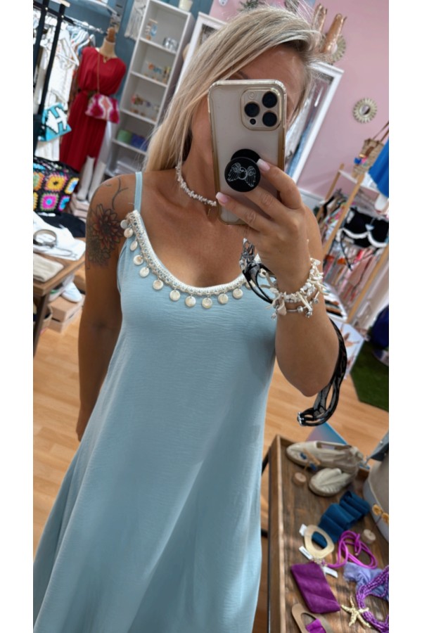 Vestido Sicilia. Vestidos. Color: turquesa, azul cielo, beige, negro; Tallas: