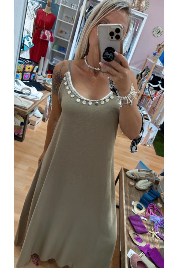 Vestido Sicilia. Vestidos. Color: turquesa, azul cielo, beige, negro; Tallas: