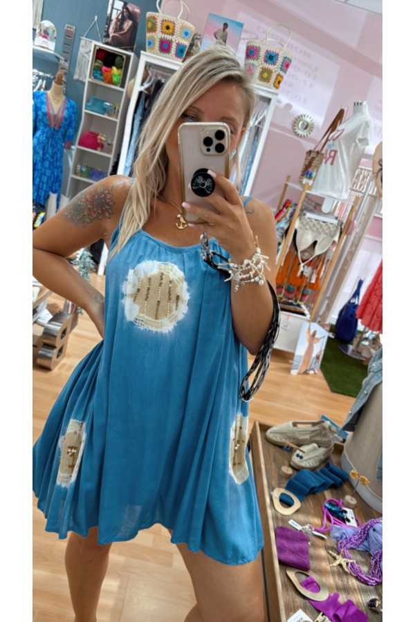 Vestido Bohol. Vestidos. Color: denim claro, blanco; Tallas: talla unica |