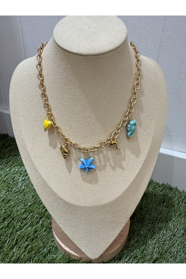 Collar Singular Colores. Bisuteria. Color: azul klein, azul cielo, amarillo