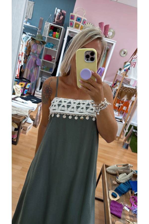 Vestido Macarena. Vestidos. Color: verde kaki, vino, verde oceano, blanco;