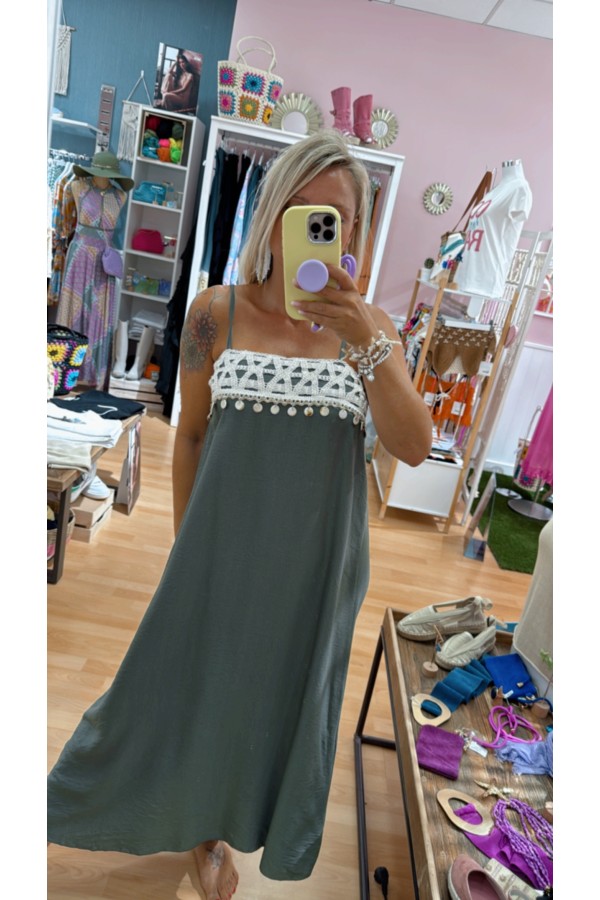 Vestido Macarena. Vestidos. Color: verde kaki, vino, verde oceano, blanco;
