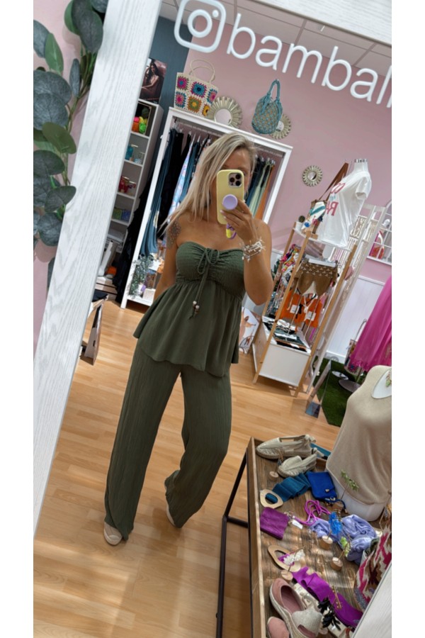 Conjunto Amalfi. Monos / Conjuntos. Color: maquillaje, teja, verde militar