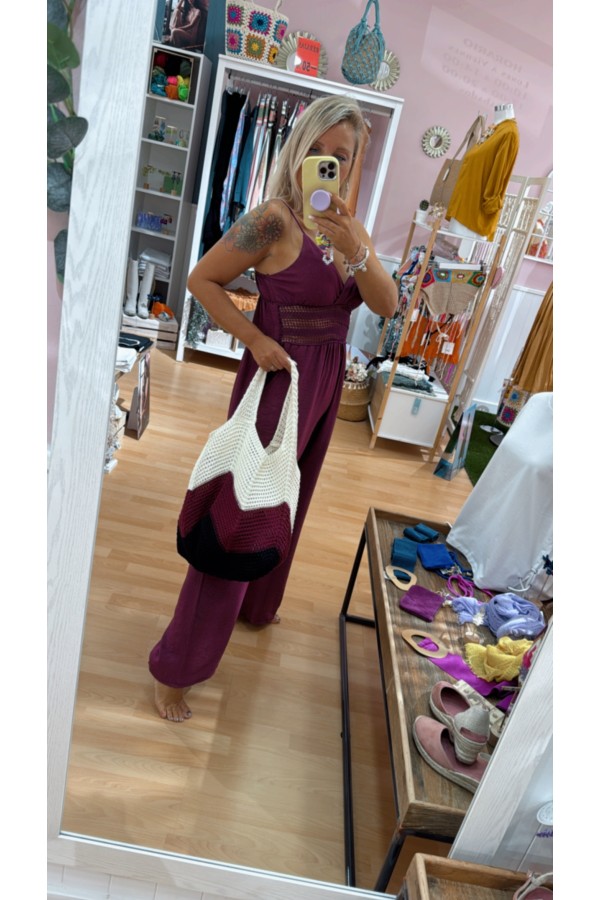 Bolso Tricolor Ganchillo. Inicio. Color: maquillaje, granate, denim claro |