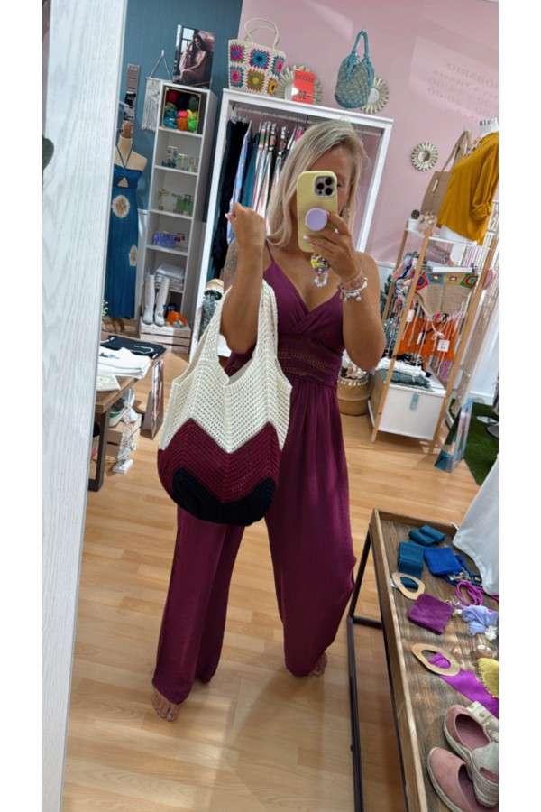 Bolso Tricolor Ganchillo. Inicio. Color: maquillaje, granate, denim claro |