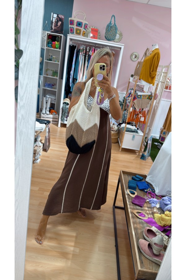 Bolso Tricolor Ganchillo. Inicio. Color: maquillaje, granate, denim claro |