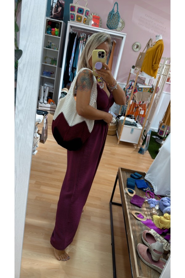 Bolso Tricolor Ganchillo. Inicio. Color: maquillaje, granate, denim claro |