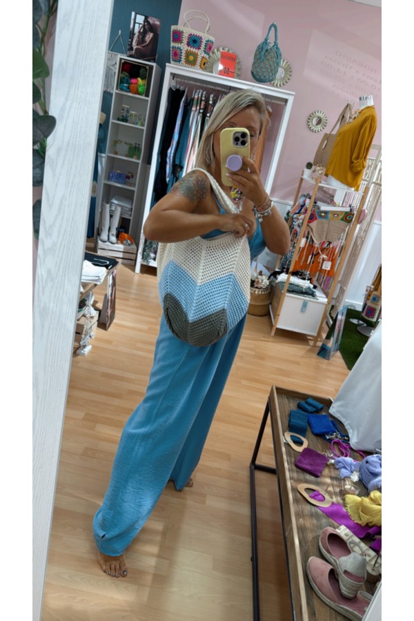 Bolso Tricolor Ganchillo. Inicio. Color: maquillaje, granate, denim claro |