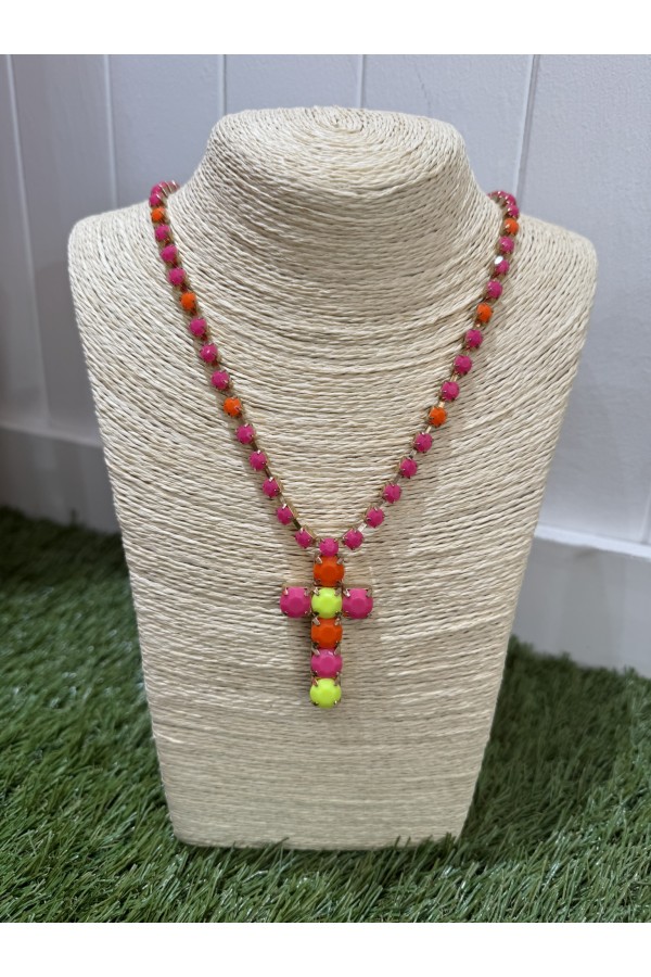 Collar Cruz Rosa Fluor. Bisuteria.  | Bambalinas Closet