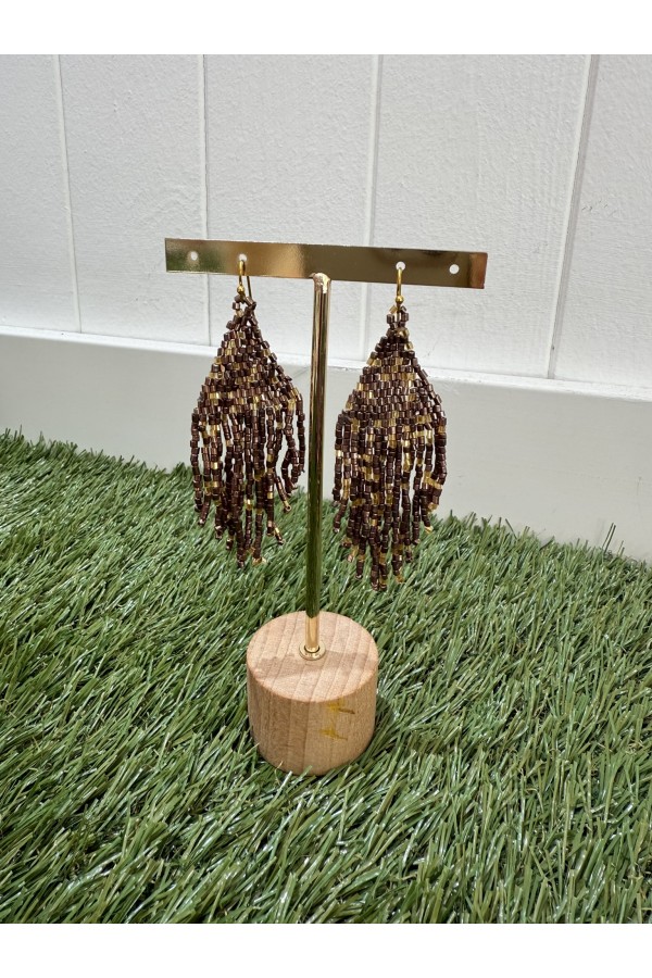 Pendiente Marron Metalizado. Bisuteria.  | Bambalinas Closet