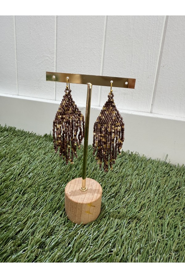 Pendiente Marron Metalizado. Bisuteria.  | Bambalinas Closet